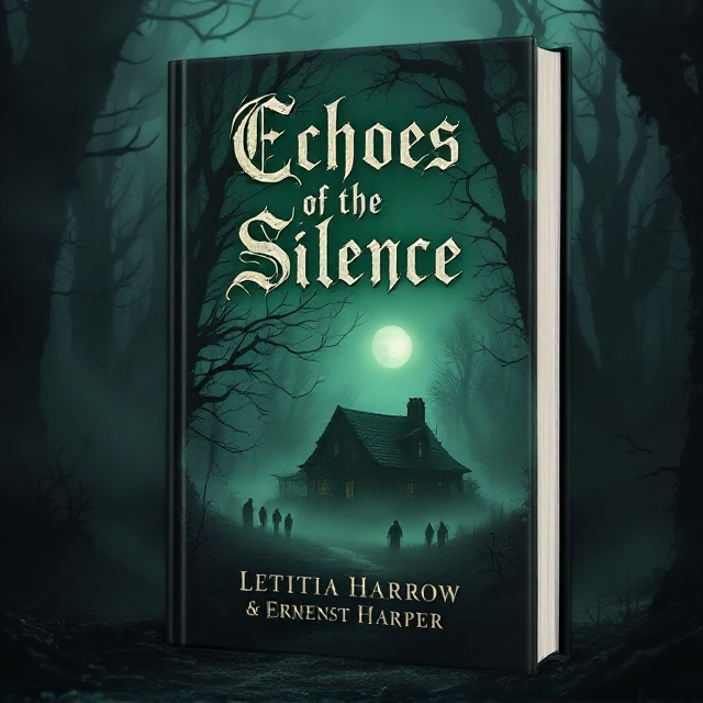The cover showcases a dense, eerie forest shrouded in a thick, swirling fog. In the center, a solitary and weathered cottage stands under a moonlit, starless sky. Around the house, ghostly silhouettes of a group of friends can barely be discerned, blending into the dark and foggy atmosphere. The greenish tint of the fog is more pronounced, adding a sickly hue to the dark night setting.