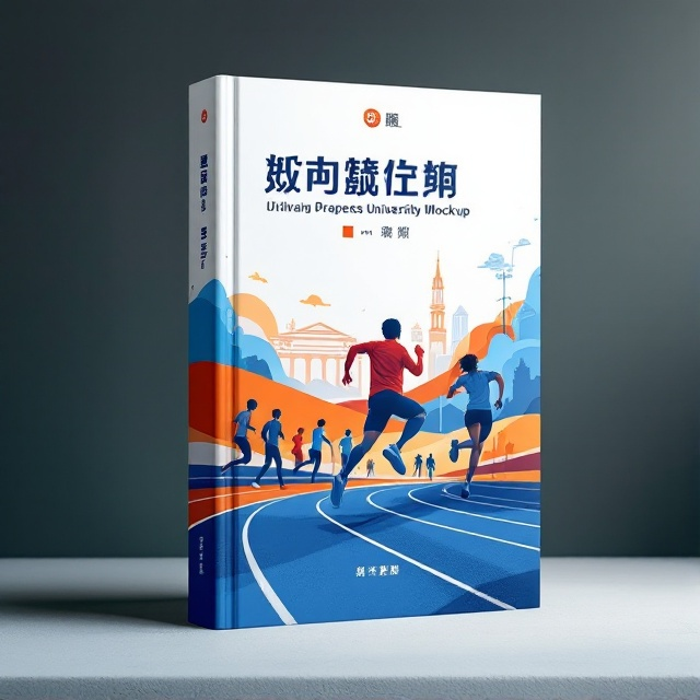 The cover integrates a dynamic image of a running track, paired with silhouettes of students engaging in various athletic activities, representing sports. In the background, a subtle sketch of a university building adds an academic touch. The overall color scheme is dominated by vibrant blues and whites, symbolizing education and energy, with accents of orange to add warmth and vitality.