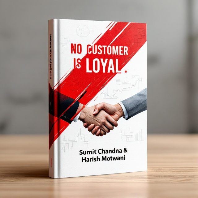 A striking red diagonal stripe cuts across a white background, symbolizing energy and focus. In the background, there are faint, abstract illustrations representing graphs and charts, suggestive of business analytics. In the center, a stylized image of a handshake in semi-transparent overlay signifies partnership and loyalty.