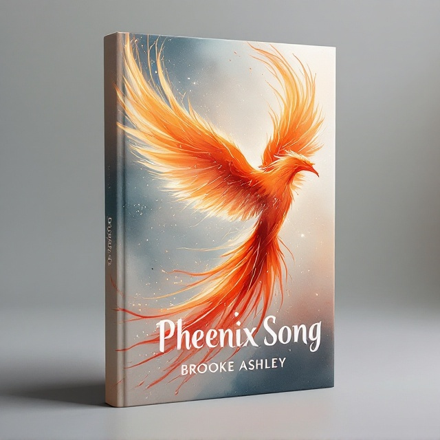 An abstract depiction of a phoenix in flight with sweeping watercolor strokes, flowing lines capturing the motion of its wings. Warm coral tones, offset by subtle golden embers or sparks, provide a sense of movement and warmth. The phoenix's feathers transition into strands of light, connected with the cool, ashy background merging into a twilight gradient.
