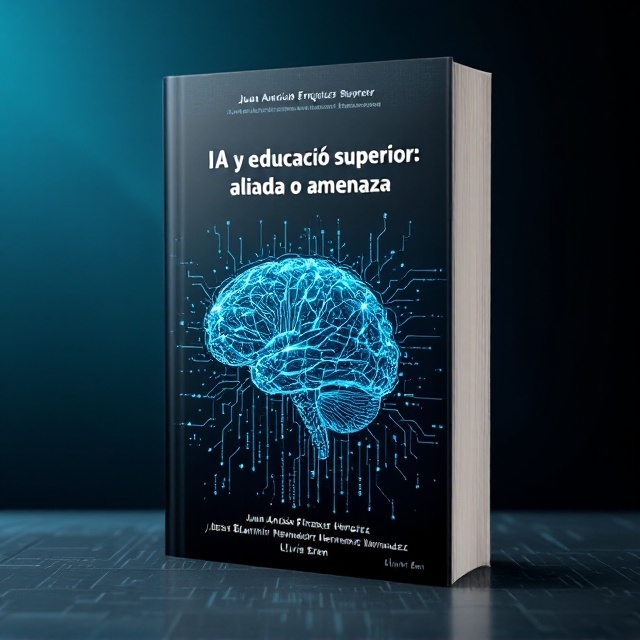 The cover features a digital mosaic of a human brain, interwoven with intricate circuitry patterns, symbolizing the connection between AI and higher education. The background has a gradient transition from deep blue to light teal, evoking a sense of depth and discovery. Subtle binary code streams run diagonally across the cover, adding to the tech-inspired theme.