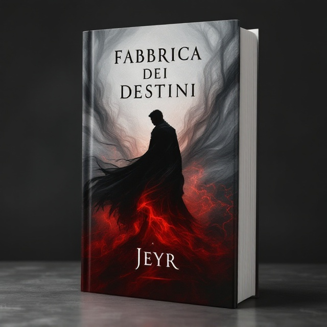 A silhouetted figure of a rebellious soul stands against a backdrop of a swirling, ethereal veil represented by streams of soft grey and antique copper. At the bottom, a dark, crimson shadow stretches, hinting at the ominous nature of passion and destiny. The background subtly transitions from anthracite steel at the top to deeper shades towards the bottom, creating a dynamic contrast.
