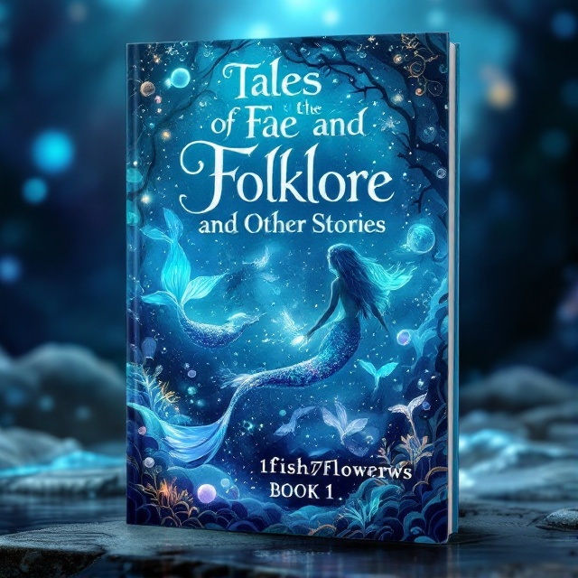 A vibrant underwater scene with mermaids gracefully swimming, their tails casting iridescent reflections. Frothy bubbles abound, enhancing the magical feel. A mystical, shimmering blue dominates the background, with subtle glimmers of light creating an enchanting underwater atmosphere.