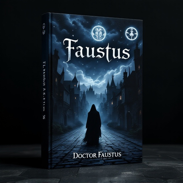 The cover features a silhouetted medieval townscape shrouded in shadows, with faint mystical symbols subtly integrated into the clouds above. A lone figure, cloaked and mysterious, stands on a cobblestone path leading into the darkness. Touches of deep blue and silver accents provide a contrasting hint of magic and intrigue amidst the predominant black.