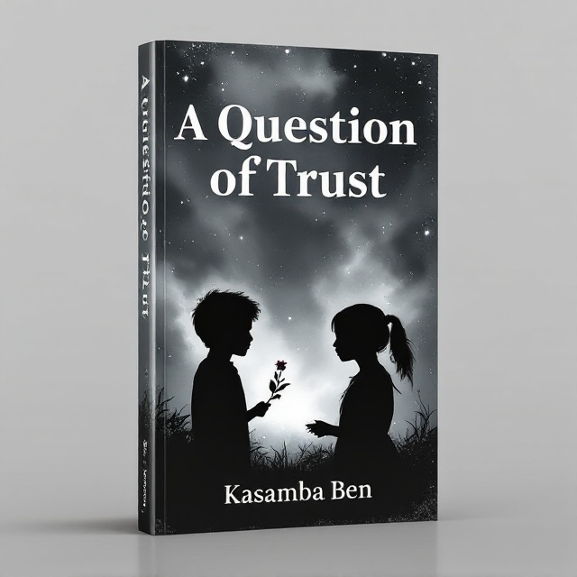 The cover features silhouetted images of a boy and girl on opposite edges of the cover. They gaze away from each other, symbolizing separation. The background is a stormy gray gradient that hints at turmoil and emotional conflict. Splashes of white light pierce through the gray, adding a sense of hope amidst sorrow. The figures are subtly detailed, with the boy holding a branch and the girl a wilted flower, representing the fragility of trust.