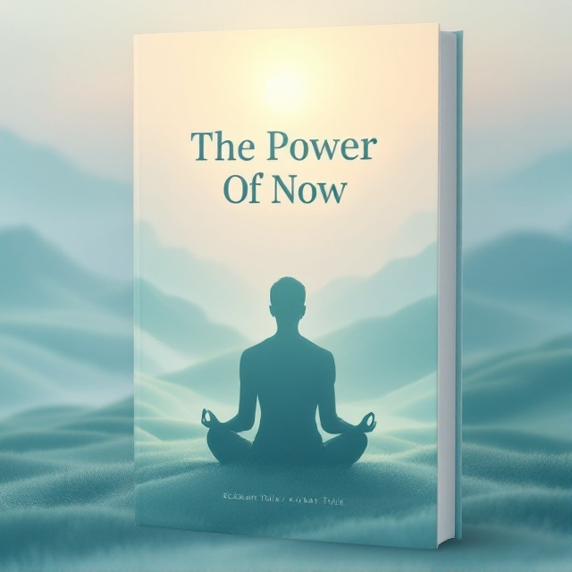 A mindful silhouette of a human figure sitting cross-legged in meditation. Soft, blurred edges suggest a flow of energy connecting with nature. A serene landscape in pastel blues and greens forms the backdrop with a subtle sun emerging from the horizon.