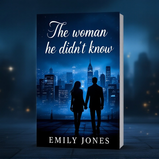 A dimly lit New York City skyline at night dominates the background, with hints of mist softly veiling some of the taller buildings. In the foreground, a couple walks hand in hand, their silhouettes distinct against the city's lights. The woman, partially turned back, conceals a gun behind her back, adding an air of mystery and tension. The overall scene is shrouded in dark blues and deep purples, enhancing the romantic yet ominous mood.