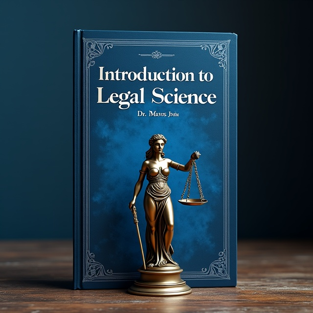 A striking image of Lady Justice, prominently featured in the center of the cover, with her scales balanced evenly. The background is a deep, rich blue, suggesting the depth and importance of legal study. Around her, subtle engravings of historical legal texts are faintly visible, providing texture and context to the theme.