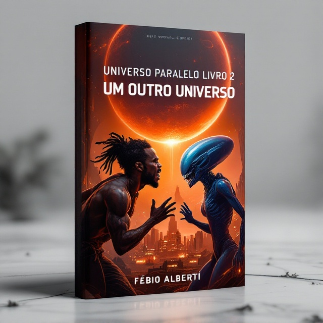 The cover features a tense and dynamic scene with a black man, sporting a sparse goatee and dreadlocks, fiercely battling a bluish-gray alien with numerous sharp, prominent teeth. The tension is palpable as the struggle unfolds against a backdrop that is darkened with an intense orange light. The sky captures attention with a striking reddish binary solar system hanging above, casting an otherworldly glow over a sprawling futuristic city that's unlike anything found on Earth. The alien architecture frames the background, enhancing the exotic feel of the setting.