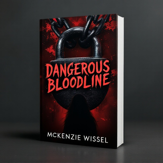 A dark, enigmatic cover dominated by a large, close-up image of a heavy padlock and chains intertwined. Underneath, a faint silhouette of a mysterious woman is visible, partially hidden in the shadows, suggesting her undercover role. The background is a flowing gradient of deep red fading into black, symbolizing danger and the bloodline element.