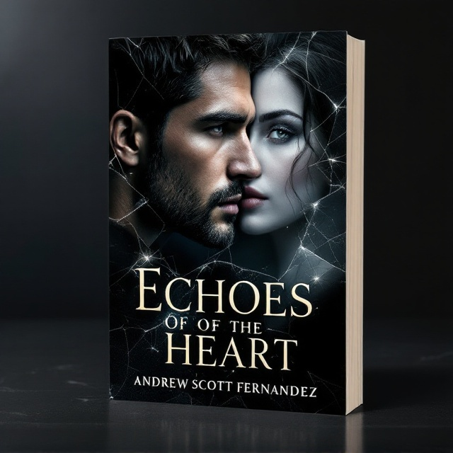 The cover is set against a nearly black, textured background, over which broken mirror shards are arranged in an organic, overlapping pattern that creates a sense of movement. Prominently in one shard is the detailed, introspective portrait of a pensive man, capturing a myriad of emotions. In another shard, the ethereal and dreamy visage of a woman subtly appears, almost as if she's emerging from the mist. Soft light reflections dance along the edges of the shards, enhancing the sense of mystery, while fine cracks add depth and intrigue. The soft interplay of highlights and deep shadows invites the viewer to decode the hidden emotions within.