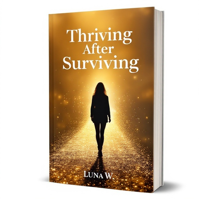 A shimmering path made of golden light, set against a warm gold-toned background. At the forefront is a black silhouette of a woman walking away from us, symbolizing anonymity yet strength. Her posture denotes determination and resilience. The path gradually brightens as it extends into the horizon, suggesting a prosperous future and a journey toward self-love.
