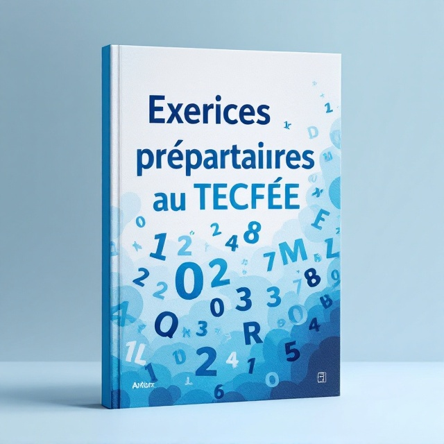 The cover features an abstract background of floating letters and numbers in various shades of blue, subtly forming the outline of a pen and a sheet of paper. These elements are positioned centrally to depict both creativity and focus on the French language. The lower half of the cover fades from blue to white, symbolizing clarity and understanding.