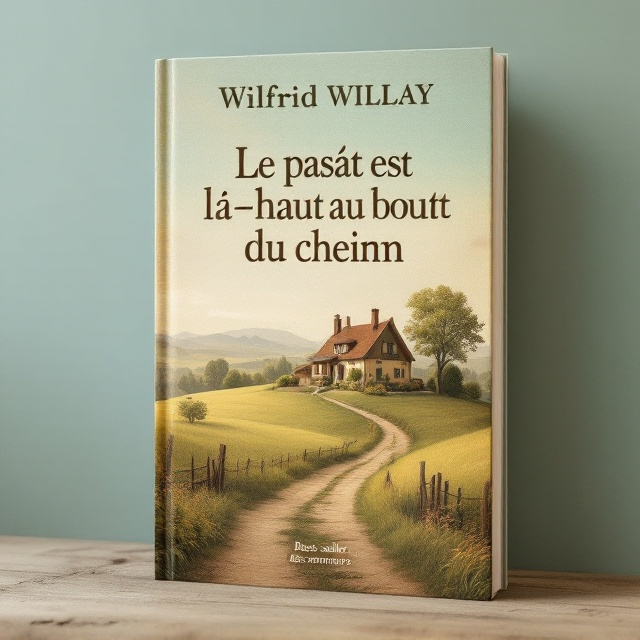 An idyllic rural house perched on a gentle hill, surrounded by lush greenery and a pathway leading up to it. Soft, muted earth tones dominate the scene, creating a nostalgic atmosphere. The sky is a soft pastel blue, evoking a sense of reminiscence and serenity.