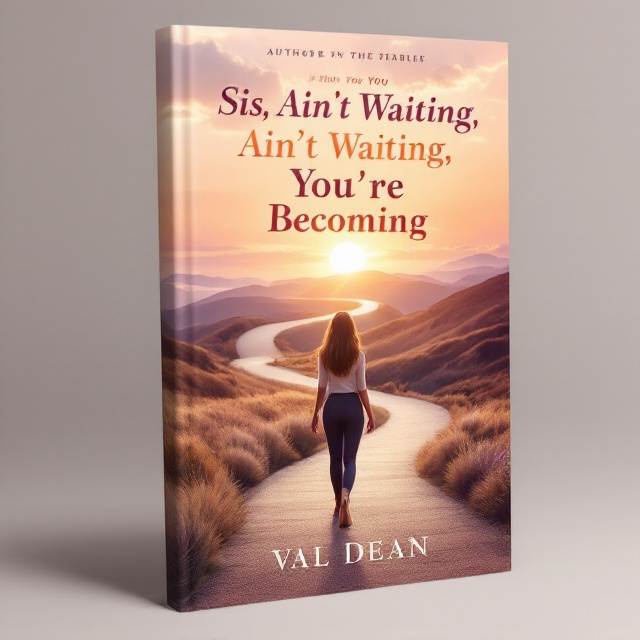 A woman stands confidently on a winding path that stretches towards a horizon where a warm, golden sunrise illuminates the sky, symbolizing hope and new beginnings. The background features soft peach and purple hues, intermingled with gentle, white clouds. To the side of the path, there's a subtle image of an open journal and a Bible, signifying study and reflection. The scene is enveloped in a modern, clean design that balances femininity and strength.