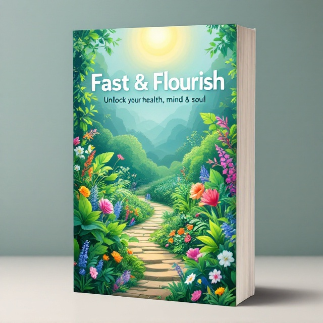 A vibrant illustration of a flourishing garden, with lush green plants and colorful flowers, symbolizing growth and vitality. A sunlit pathway leads into the garden, suggesting a journey towards well-being. The background has a gradient from a deep, tranquil blue at the top to a fresh, invigorating green at the bottom.