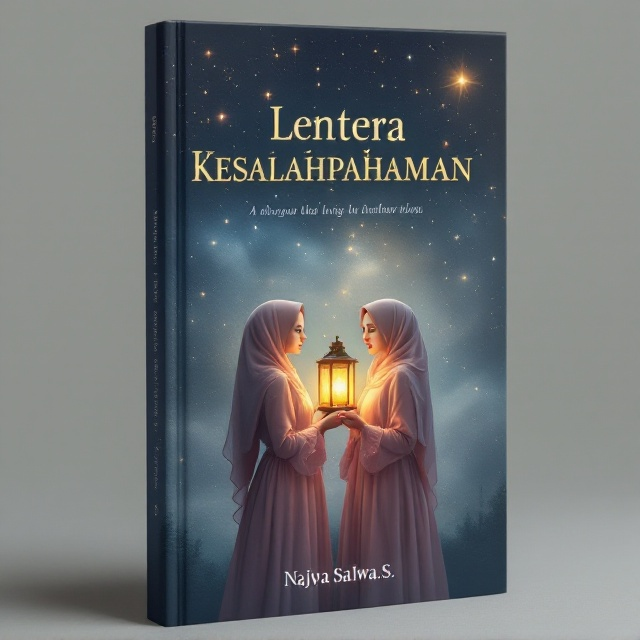 Two female friends are featured, standing together and holding a glowing golden lantern. They are both dressed in soft pink gowns, under a vast, starry night sky. The backdrop transitions from a deep bluish-gray to highlight the shimmering stars, creating a mystical and melancholic atmosphere. The focus is the golden lantern, which casts a warm light, subtly illuminating the characters’ faces and creating intriguing shadows.