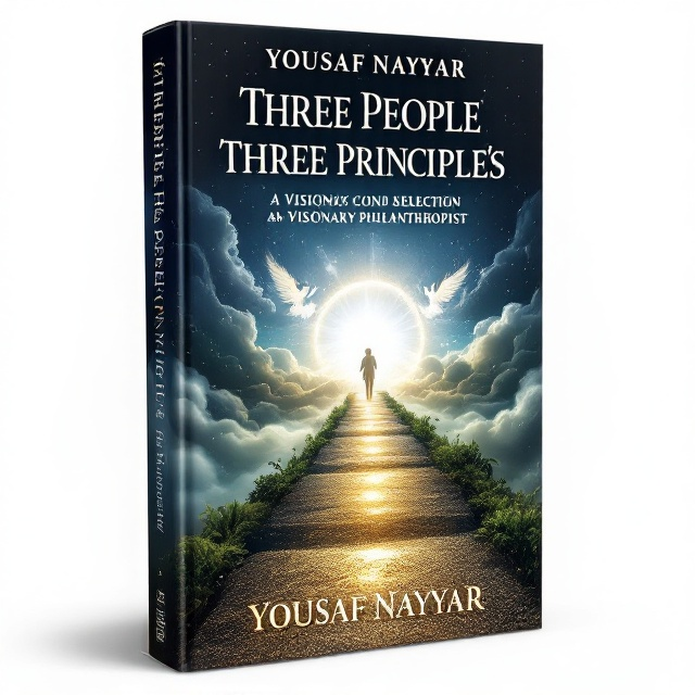 The cover features a surreal blend of three distinct pathways converging into a single divine light source. Each pathway is symbolized by different textures and colors one reflecting selfishness with dark, jagged lines; another showing greed with gold and silver hues; and the third representing a visionary philanthropist with organic, flourishing greens. In the background, ethereal, translucent waves suggest a spiritual atmosphere, invoking a sense of divine selection, with a subtle silhouette of angelic figures observing the paths.