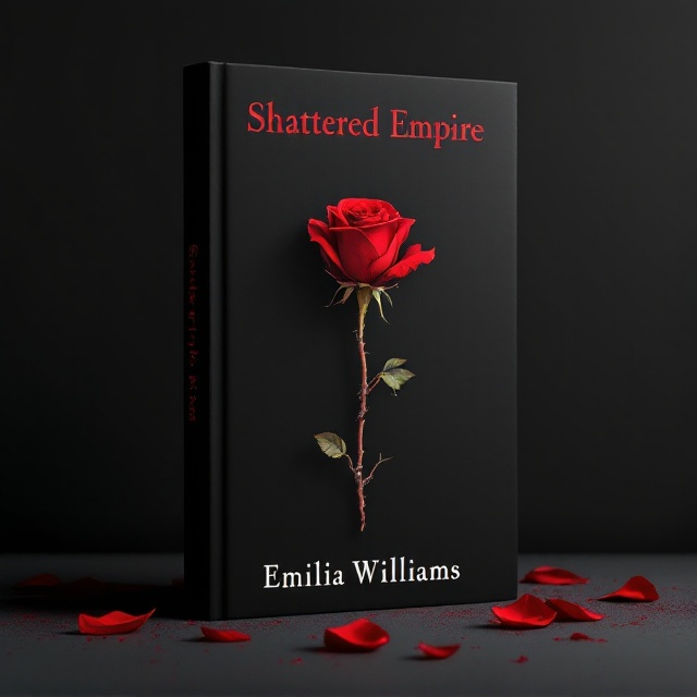 The cover features a stark black background, emphasizing a single red rose positioned centrally. The rose is almost stripped of its petals, with only a few left clinging to its thorny stems, symbolizing the theme of betrayal and forbidden love. A few fallen petals are scattered around, enhancing the sense of loss and anguish.
