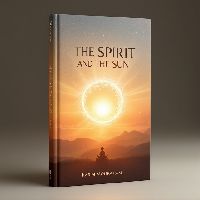 A gentle sunrise over a peaceful landscape, with soft rays of light extending across the cover. In the foreground, a subtle silhouette of a meditating figure, surrounded by an aura of warm colors - golden, orange, and pink - that evoke a sense of peace and joy. The top half features a delicate rendering of a spirit-like aura gently intertwining with the sun's rays.