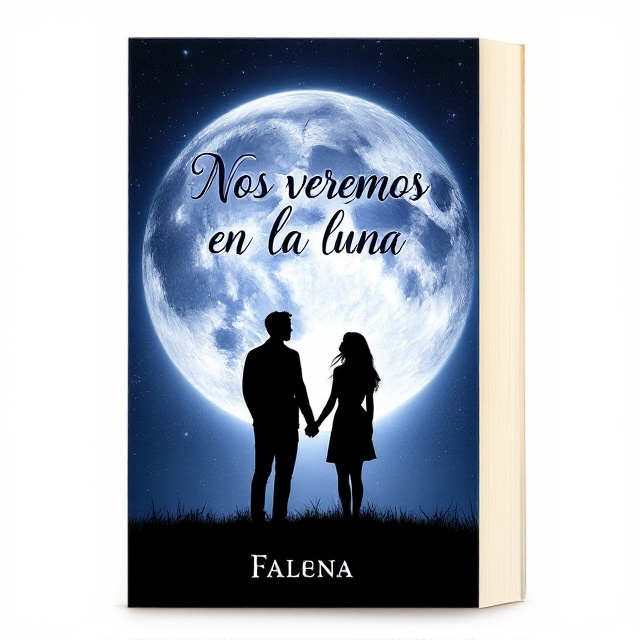 The cover features a large, luminous full moon as the central element in the background, casting a gentle glow. In the foreground, silhouetted against the moonlight, stands a loving couple holding hands, gazing up at the moon. The background is a deep, starry night sky, adding depth and vastness to the romantic scene.