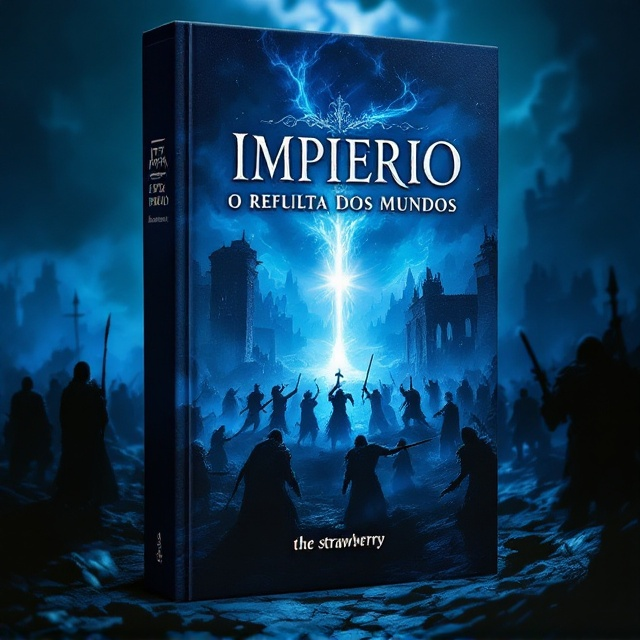 A dark azure background sets the stage for the cover, where shadowy silhouettes of warriors are locked in intense combat. The scene is engulfed in a mystical haze with ghostly ruins and enigmatic landscapes faintly discernible in the periphery. At the horizon, a bright, ethereal light pierces through, symbolizing hope and determination, while casting dramatic shadows across the scene.
