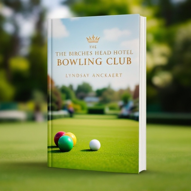 A serene outdoor scene of a lush, green bowls green with a perfectly manicured lawn. In the foreground, a selection of vibrant, polished bowls surround a small white jack, symbolizing the game's focal point. In the background, an elegant, understated crown is subtly woven into the sky or a backdrop, representing tradition and prestige. The overall color palette revolves around rich greens, browns, and whites, creating a warm and inviting atmosphere.
