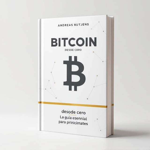 A sleek, minimalist cover featuring a large, stylized bitcoin symbol in the center, set against a clean, white background. Subtle geometric patterns in shades of light gray add depth. The author's name is positioned neatly at the top, while the book title is aligned at the bottom, with a thin gold line separating them from the central symbol.