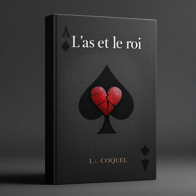 The cover features a dark grey background, creating an intense atmosphere. In the foreground, a large playing card dominates the center with a fragmented heart symbol in the middle, indicating a sense of emotional turbulence. The card is slightly tilted, and a spade symbol is subtly integrated into the design. The composition has a shadowy and dramatic appearance, with darker shades enhancing the overall dark theme.