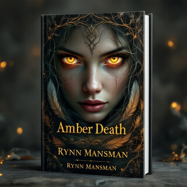 The cover showcases intense, captivating eyes of a woman that pierce through velvety darkness, invoking a sense of power and mystery. Surrounding the eyes, delicate yet sharp patterns resembling briars intermingle with ethereal feather motifs, creating an intricate border that frames the central image. Shadows and whispered hues of amber add depth and intrigue to the composition.