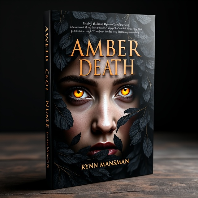 A young woman's eyes with an intense golden hue dominate the center of the cover. The eyes emerge from total darkness, surrounded by an intricate weave of dark feathers and shadowy brambles, providing a sense of mystery and depth. The essence of power and fierceness is captured in her sharp gaze. The backdrop is an inky black, emphasizing these primary elements.