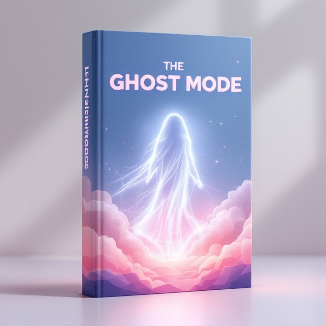 A ghostly silhouette in motion, with trails of glowing light representing the "ghost mode" concept. The silhouette is set against a dynamic backdrop of soft pastel clouds and abstract geometric shapes, suggestive of movement and transformation.