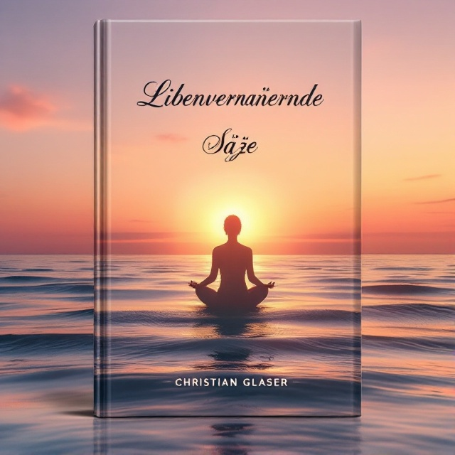 A serene, warmly lit sunset over a tranquil sea, with gentle waves creating a rhythmic pattern on the water. The sky is a gradient of orange, pink, and soft purple hues, providing a mesmerizing backdrop. In the center, a silhouette of a person in meditative posture facing the horizon, symbolizing introspection and spirituality. A subtle aura of light encircles the figure, adding an ethereal touch to the emotional scene.