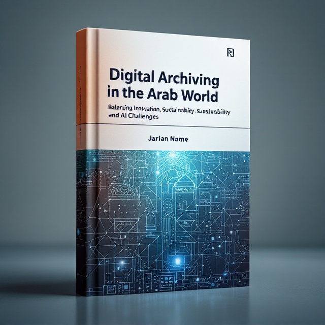 A blend of traditional and modern elements, featuring an abstract depiction of digital networks intertwined with iconic Arab architectural motifs. Subtle gradients of earth tones and vibrant digital blues form the background. In the foreground, geometric patterns reminiscent of Arabesque art are partially digitized.