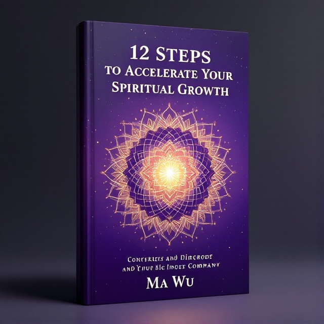 A radiant mandala pattern is centrally placed on the cover, symbolizing spiritual awakening and growth. The background features a gradient transition from deep to lighter purple, evoking a sense of peace and transformation. Subtle golden rays emanate from the mandala, adding a touch of enlightenment and empowerment.