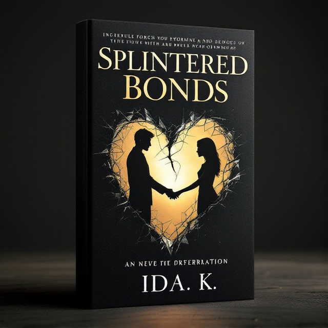 A dark, shadowy background with a soft golden light breaking through in the center. Shattered glass forms a subtle broken heart shape in the foreground. The silhouettes of two figures are depicted—one extending a hand while the other appears to withdraw.