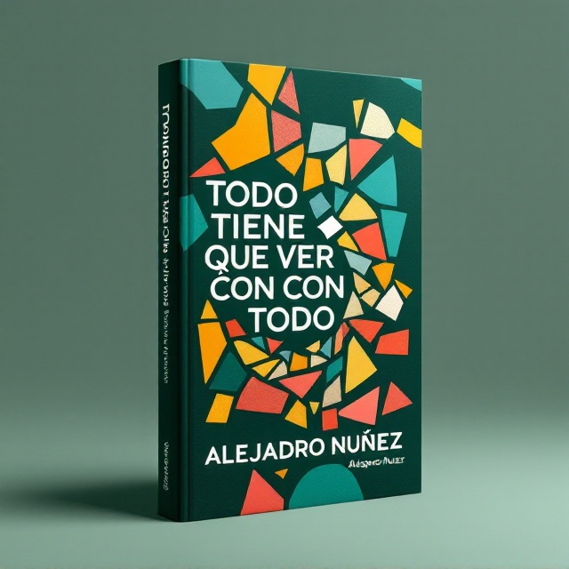 A fragmented mosaic of abstract shapes in vibrant colors like teal, mustard yellow, dark orange, and coral pink, interspersed with earthy tones, all set against a dark green background. The fragments form a seemingly random pattern with a subtle implied spiral at its core. A few jagged edges overlap slightly to create depth, while some areas of the design appear blurry, suggesting motion or connectivity.