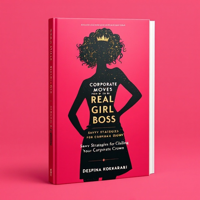 The cover features a strong silhouette of a woman standing assertively with her hands on her hips, positioned slightly to the left to create dynamic movement. The background is a bold dark pink, creating a vibrant contrast with the central figure, which is filled with a luxurious gold texture. The gold glimmers and hints at the idea of a crown subtly woven into the figure's hair, reinforcing the theme of "claiming your corporate crown.".