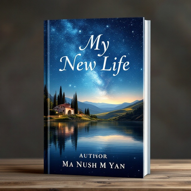 The cover showcases a layered landscape, featuring a serene Tuscan scene set against a tranquil body of water. The water reflects a starry night sky, creating a mystical and calming atmosphere. The Tuscan landscape is positioned centrally, with subtle rolling hills, cypress trees, and a quaint villa. The upper section of the cover highlights the cosmic, star-filled night, while the lower section focuses on the tranquil water reflection, suggesting an entrance into a new realm.