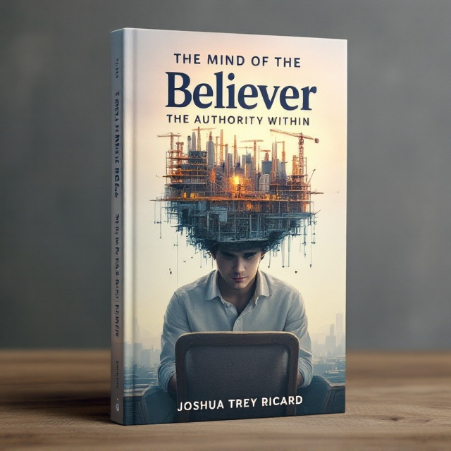 The cover features a young man sitting on a chair. His head is open, revealing a detailed construction site within his brain, complete with cranes, scaffolding, and construction workers actively working. The background is a soft gradient suggesting dawn, symbolizing the start of a new day or awakening. The construction elements are intricate and vivid, evoking a sense of ongoing transformation.