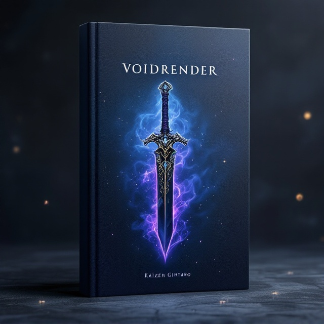 The cover features a central, shadowy weapon resembling a dark, ethereal sword with mystical engravings running along its blade. A swirling mist shrouds the sword, emanating a faint violet glow. The background is a subtly textured dark gradient from black to deep blue, representing the void. Fleeting wisps and tiny, glowing runes hover in the periphery, adding an arcane allure.