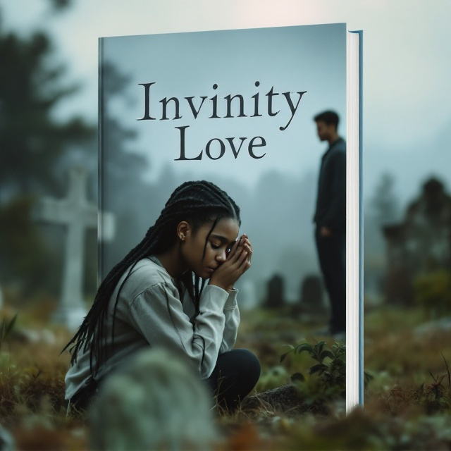 The cover displays a serene, overcast cemetery scene. In the foreground, a sorrowful high school girl with braided hair kneels beside a grave. Her tears glisten subtly in the muted light. In the background, a tall and handsome young man stands gazing at her, his figure slightly blurred to signify distance. The background is infused with natural colors—soft greens and browns—reminiscent of a tranquil yet somber garden.