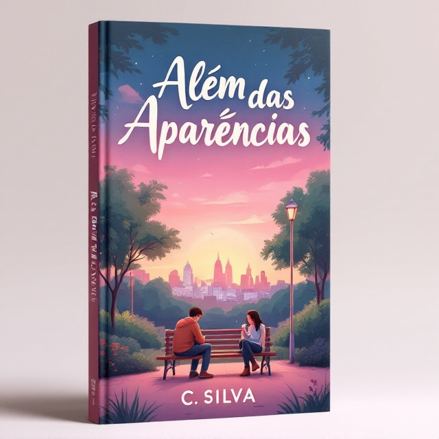 The cover features a softly painted illustration of a park scene, with Lucca sitting on a bench in the foreground, his head slightly bowed. Gabriel, mid-trip, is depicted animatedly, one hand holding a phone, creating a sense of dynamic movement. The background shows lush green trees and a hint of a skyline under a serene twilight sky. The overall palette centers around various shades of pink, with gentle gradients blending into softer pastels, creating a warm and inviting atmosphere.