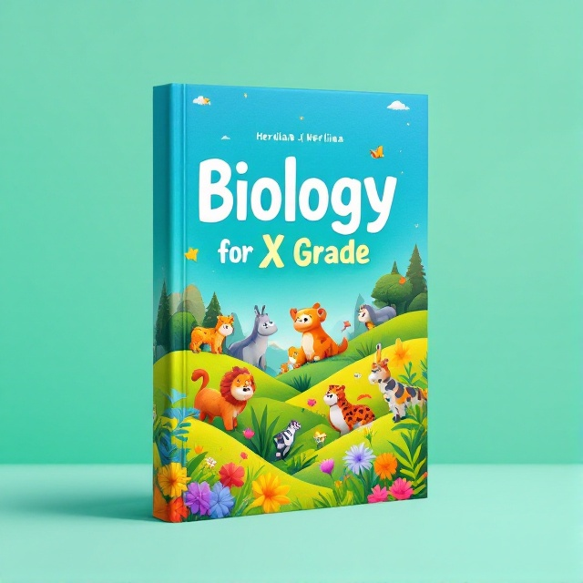A vibrant scene with a mix of vivid illustrations of various animals, plants, and flowers against a bright green background, symbolizing a lush natural environment. The bottom part features rolling hills and a clear blue sky at the top, adding to the cheerful and happy tone.
