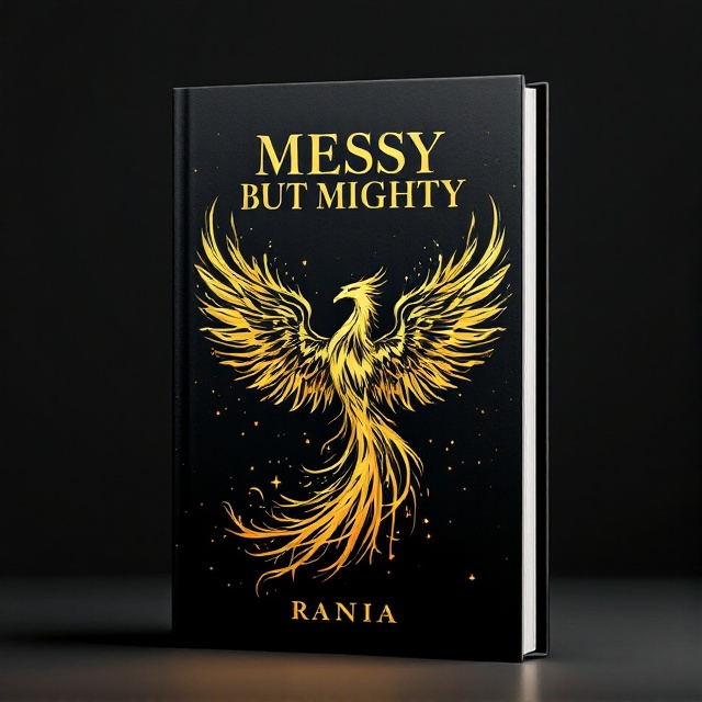 The cover features a majestic phoenix rising from the bottom left corner, its wings spread wide across the cover, embodying the theme of overcoming challenges. The phoenix is illustrated with intricate details in bold black and highlighted with bright gold accents that shimmer realistically. The background is a deep black, enhancing the contrast and drama of the golden phoenix.