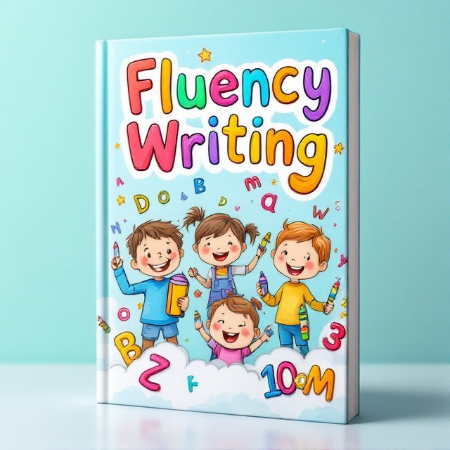 A colorful and vibrant cover featuring playful hand-drawn illustrations of children holding pens and crayons. They are surrounded by letters and numbers floating around them, evoking an atmosphere of fun and learning. The background is a bright, soft pastel color to attract young eyes, with clouds and stars subtly integrated to add an imaginative touch.