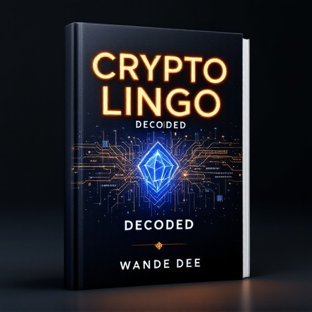 A sleek, dark background with a glowing, intricate blockchain network design spanning across the cover and forming a subtle, abstract cryptocurrency logo in the center. A faint sheen of digital binary code (1s and 0s) runs horizontally like a digital stream. Small geometric block patterns cascade subtly at the edges to reinforce the blockchain theme.