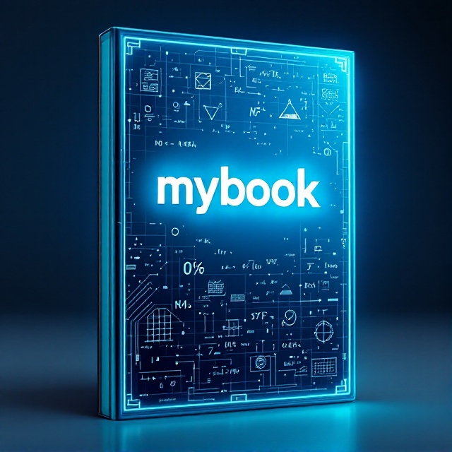 A futuristic turquoise blue background with a faint grid overlay, representing a technological blueprint. Superimposed are white and glowing images of mathematical equations, geometric shapes, and abstract tech-inspired patterns that flow diagonally across the cover, merging science and technology into a cohesive theme. The design includes a glowing tech-style layered border to frame the title area.