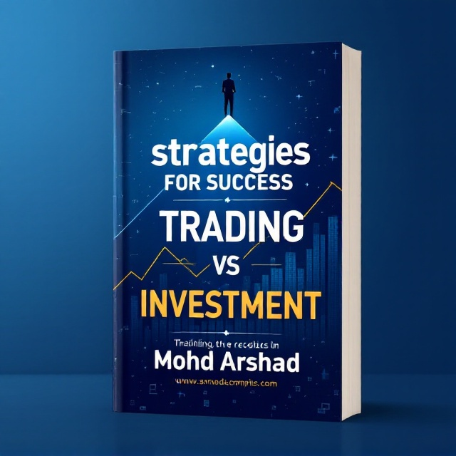 A bold blue gradient background with an arrow graph symbol rising upwards diagonally from the lower left to the upper right, symbolizing growth and success. The arrow transitions from shades of deep blue to vibrant navy at the peak, contrasted with scattered visuals of subtle stock market ticker symbols blending into the background. The book title is positioned dominantly in the upper middle section, with sharp lines and angled edges around the text to create a bold, aggressive feel. A silhouette of a businessman standing confidently at the arrow’s peak adds a powerful human element.