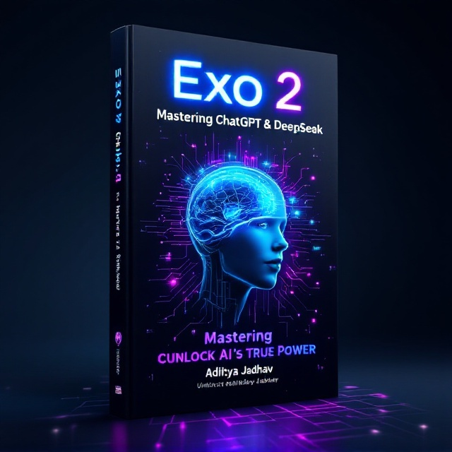 A dark, gradient background transitioning from deep navy to black, symbolizing depth and mystery. In the center, a sleek humanoid AI figure with a partially open, glowing digital brain exuding vibrant neon blue and violet hues. Surrounding the figure are web-like neural network patterns, glowing circuit lines, and softly pulsating holographic data streams. Scattered around are faint innovation icons like AI chips and robotic elements subtly integrated into the design. A futuristic grid effect fades into the background, adding layers of dimension while maintaining a clean, modern aesthetic.